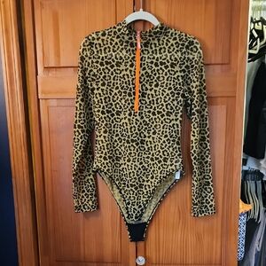 Zumba Fitness Orange and Brown Long Sleeve Bodysuit